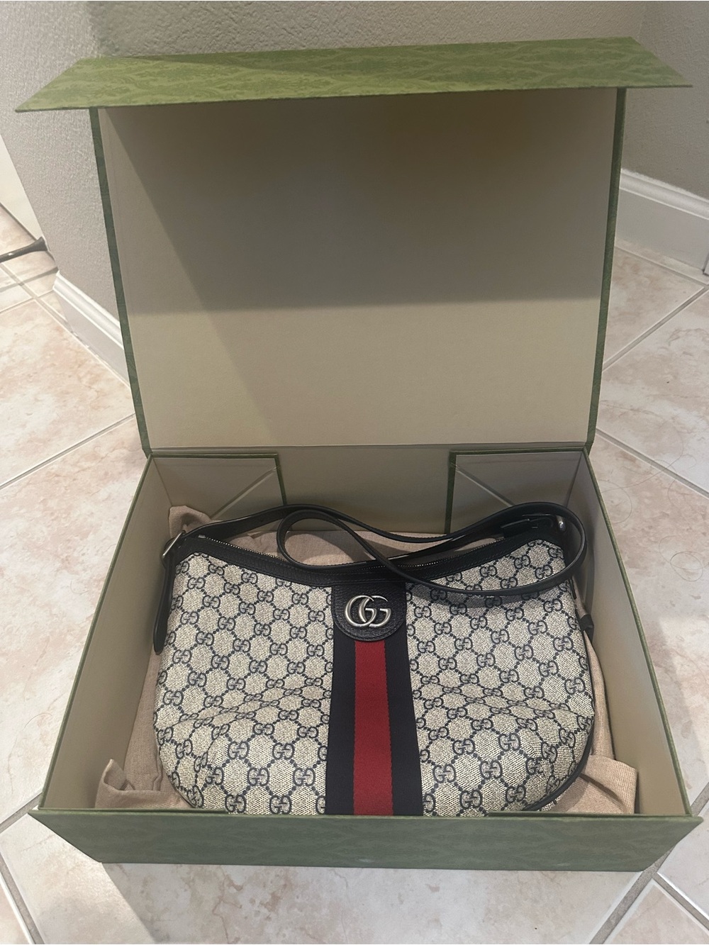 Gucci GG Supreme Canvas Crossbody with Navy and Red Web Stripe - Picture 10 of 10